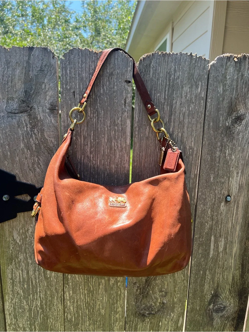 Coach Cognac Leather Hobo Bag with Gold Hardware